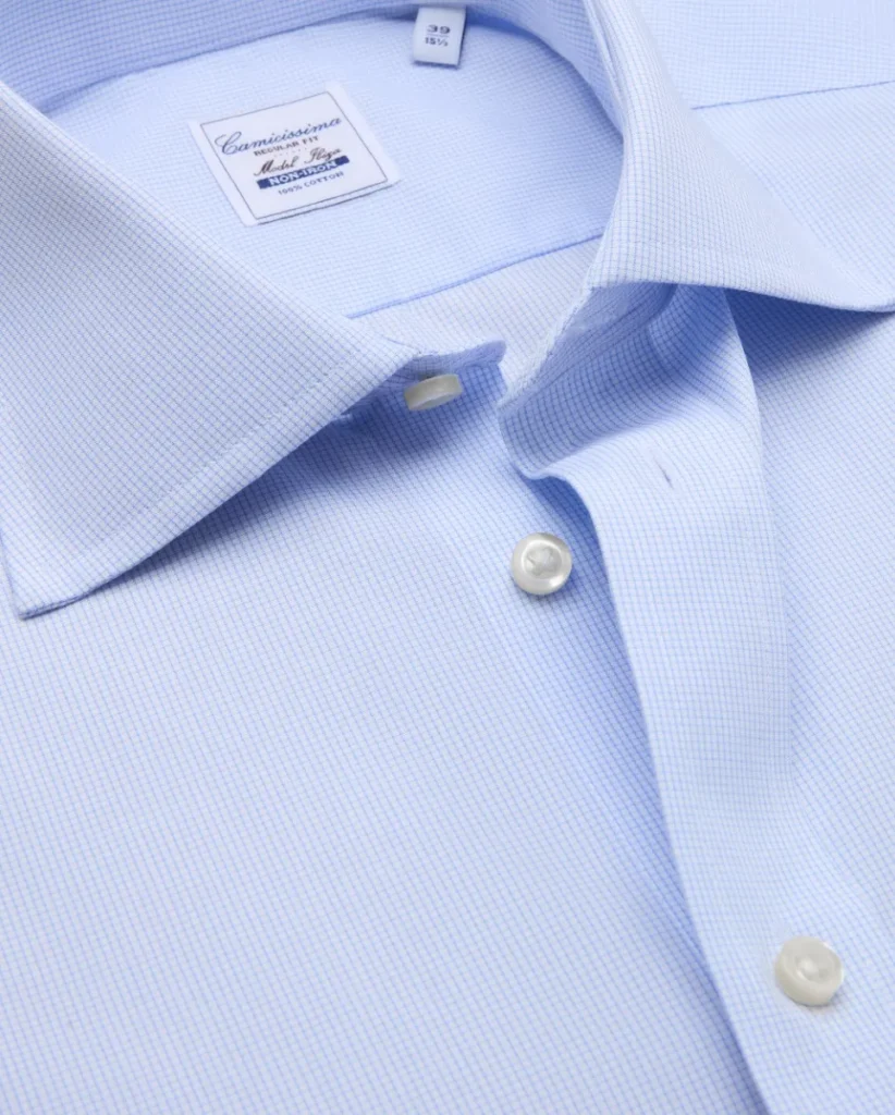 Camicia non iron popeline a quadretti azzurri regular ibiza francese
