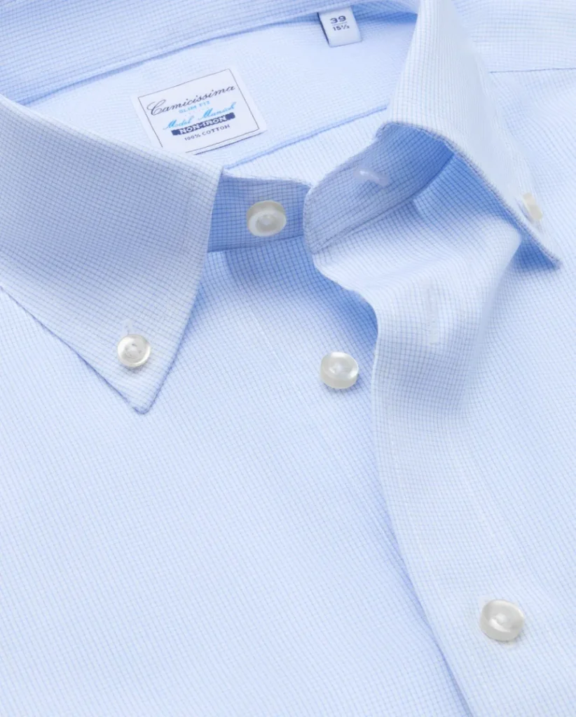 Camicia non iron popeline a quadretti azzurri slim munich button down