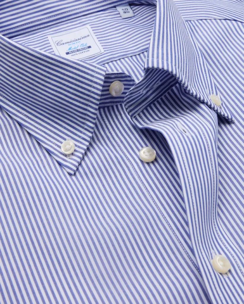 Camicia non iron popeline a righe blu slim oslo button down