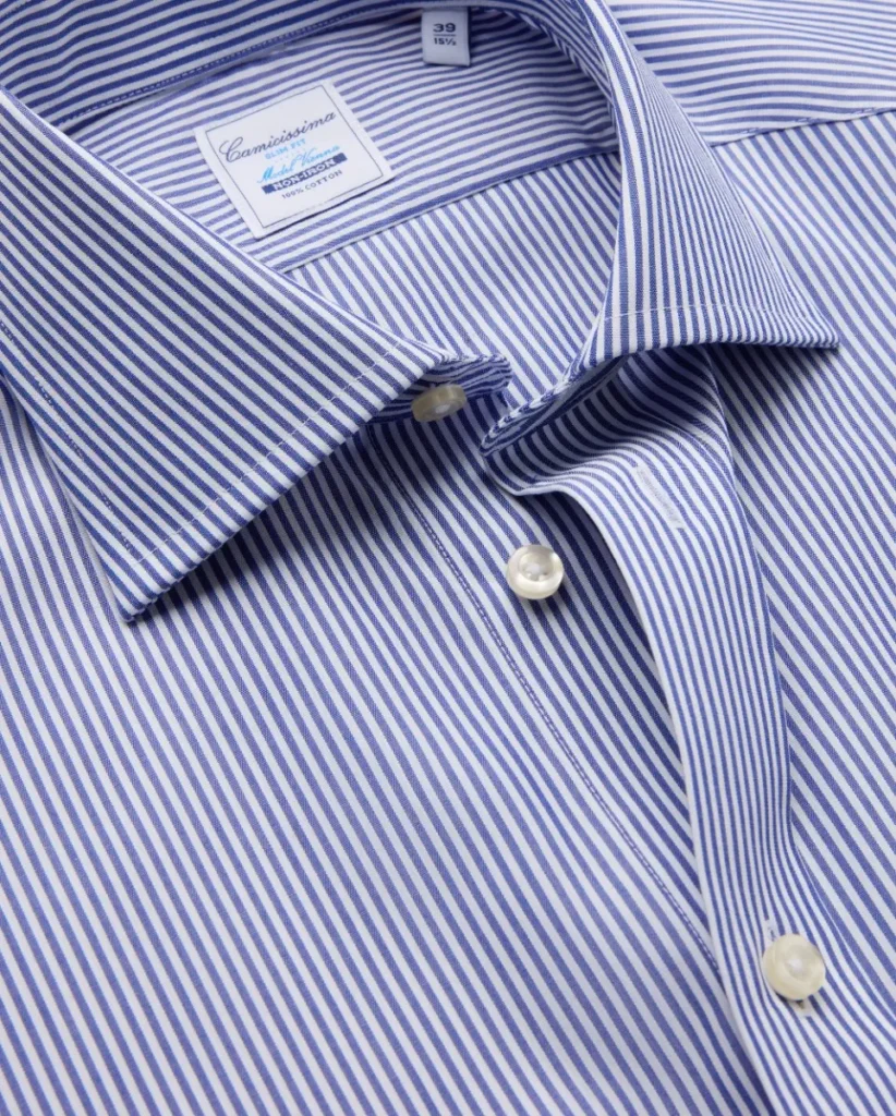 Camicia non iron popeline a righe blu slim vienna francese
