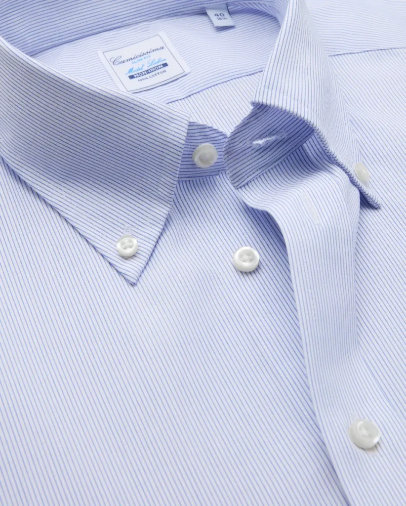 Camicia non iron popeline a righe sottili azzurre slim lisbon button down