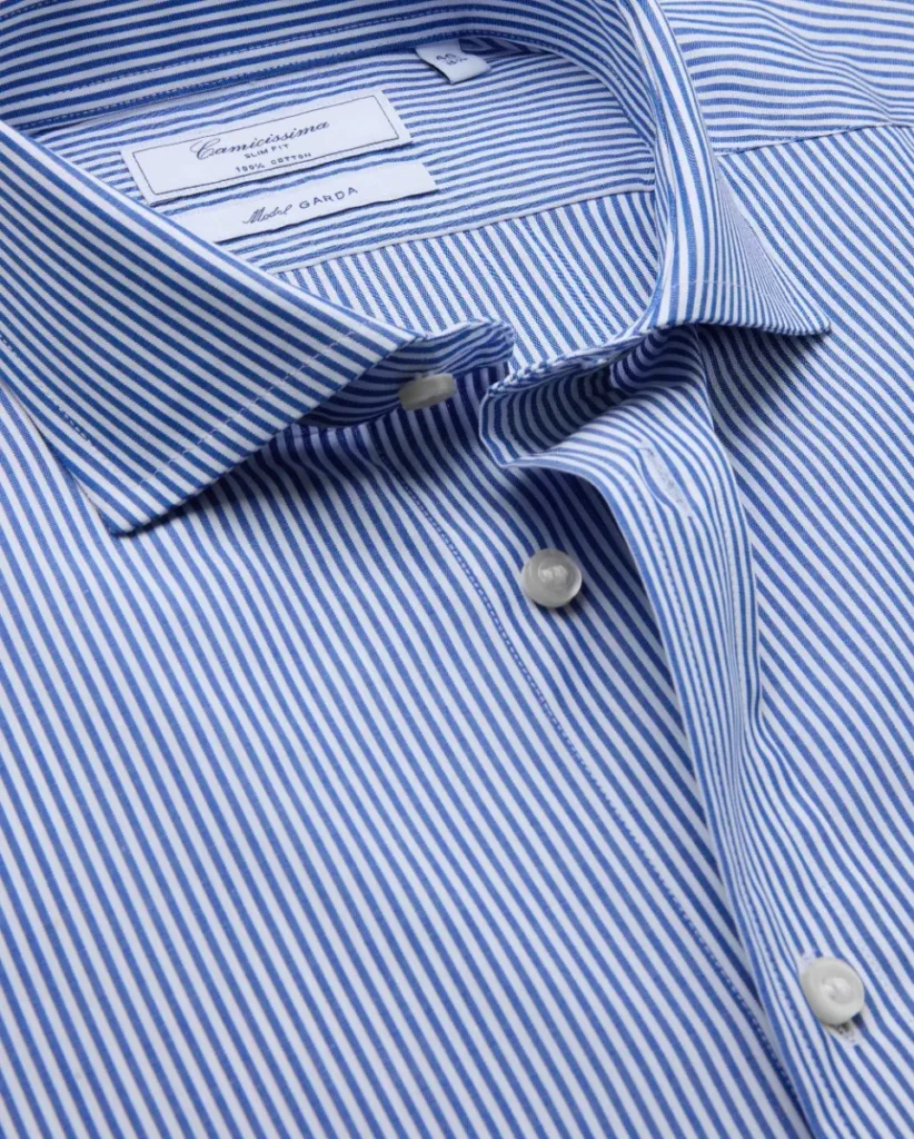 Camicia permanent popeline a righe blu slim garda francese
