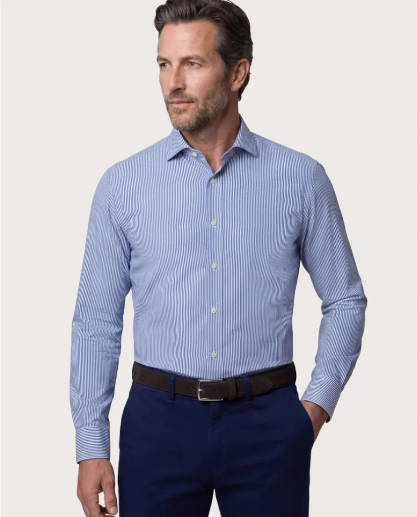 Camicia permanent popeline a righe blu slim garda francese1