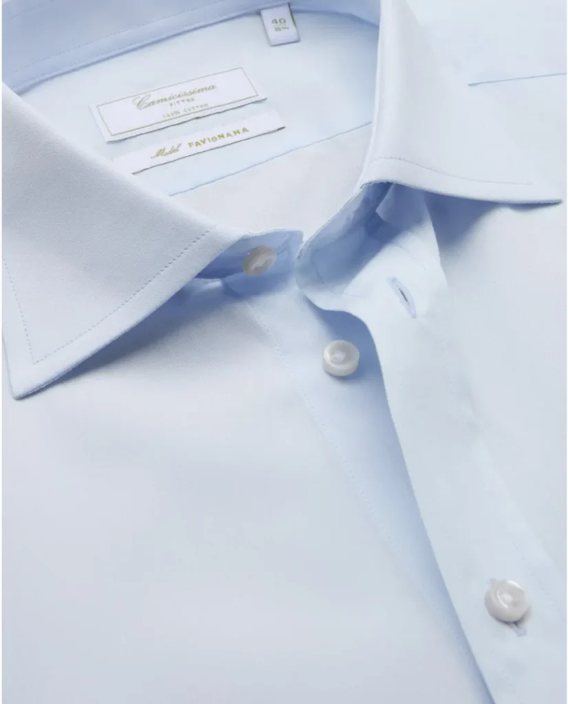 Camicia permanent popeline azzurra extra slim fitted favignana francese