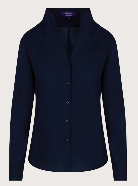 Camicia tulip non iron donna in pin point stretch blu scuro