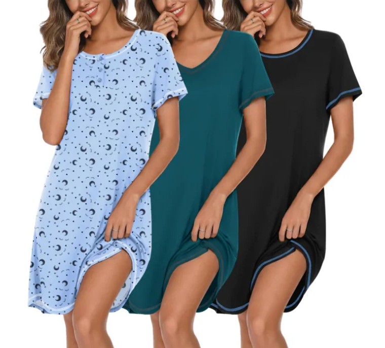 Ekouaer Cotton 3 Pack Short Sleeve Night Gowns