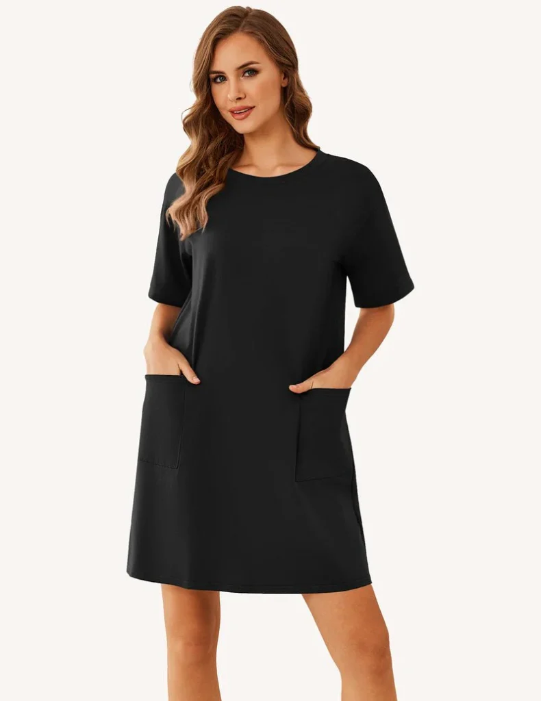 Ekouaer Cotton Nightgown Short Sleeve Sleep Shirt with Pocket