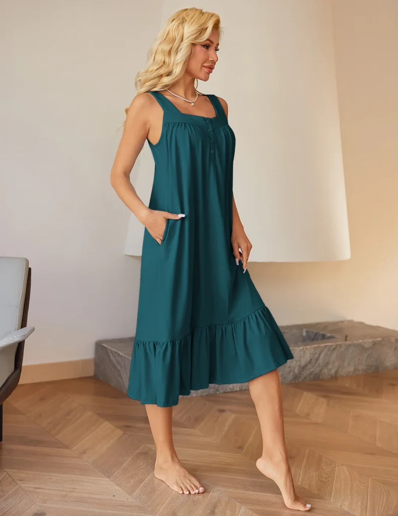 Ekouaer Cotton Sleeveless Nightgown Victorian Sleep Dress with Pockets