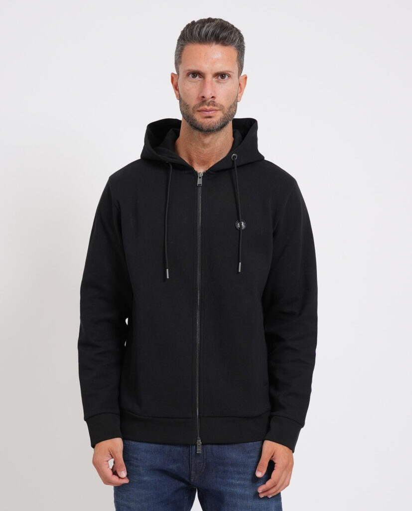 Felpa nera Boss uomo con cappuccio e logo