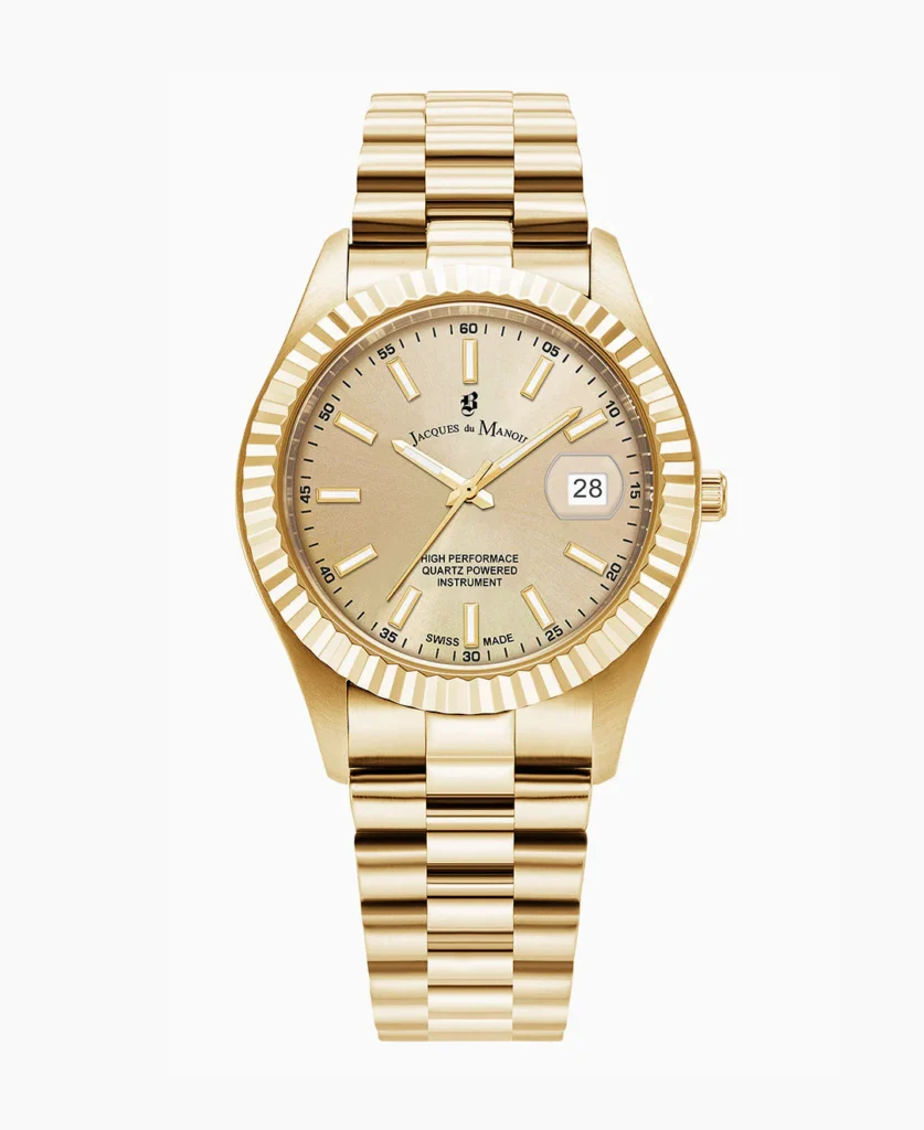 Inspiration Business 40mm Three hands Date Gold tone Gold dial Stainless steel swiss watch