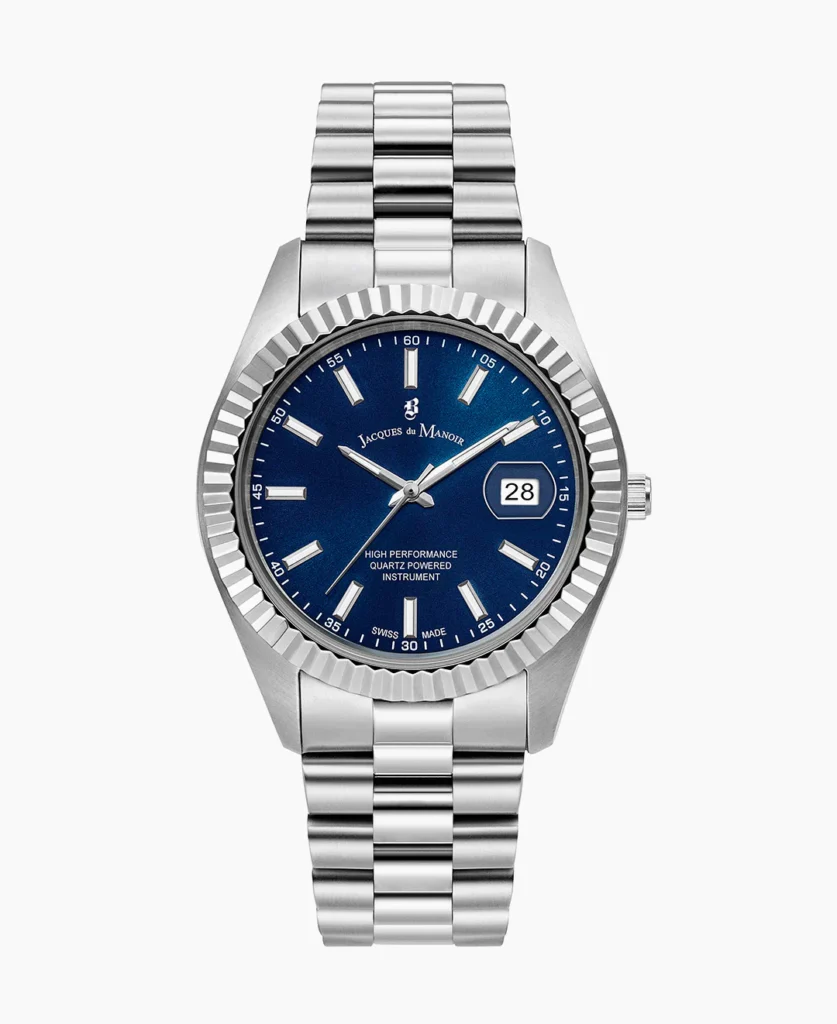 Inspiration Business 40mm Three hands Date Silver tone Blue dial Stainless steel swiss watch