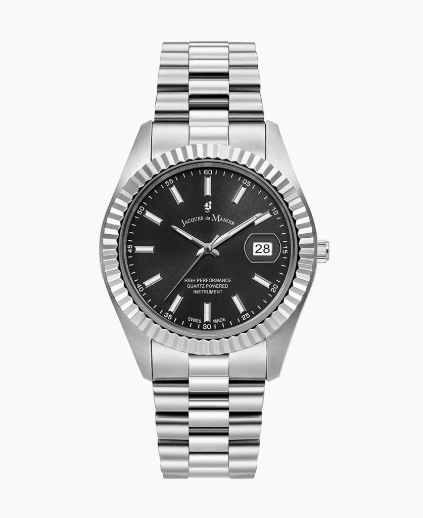 Inspiration Business 40mm Three hands Date Silver tone Dark grey dial Stainless steel swiss watch
