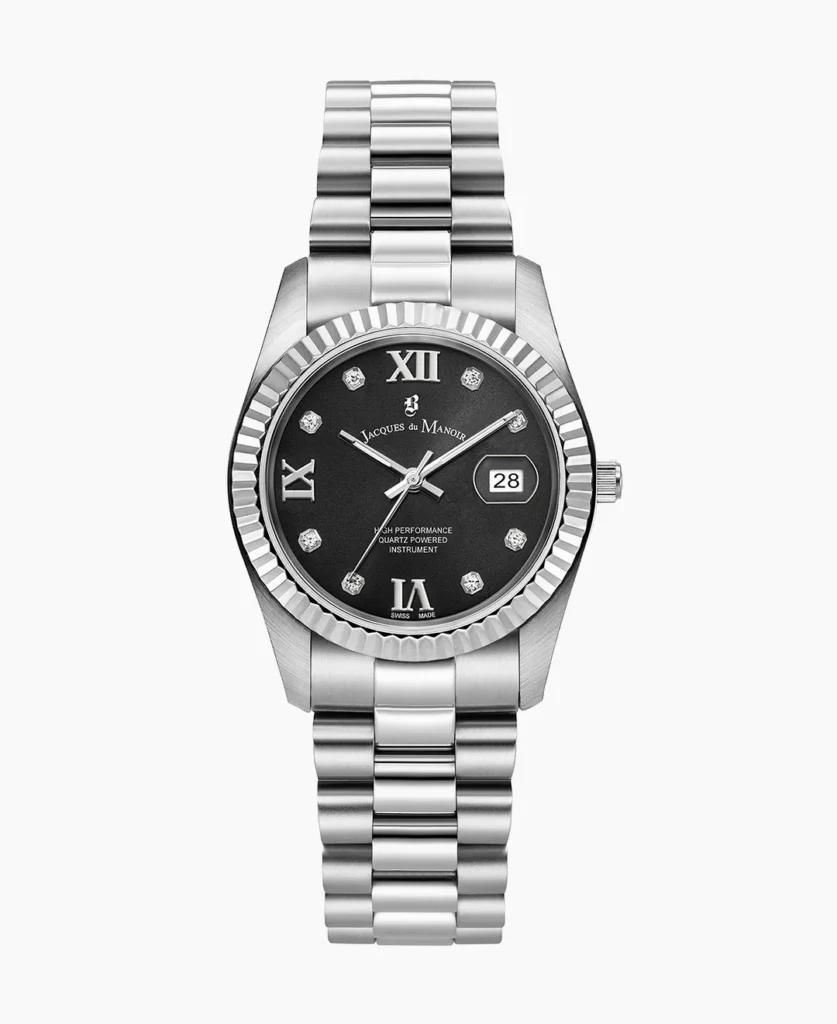 Inspiration Roman II 34mm Three hands Date Silver tone Black dial Stainless steel swiss watch