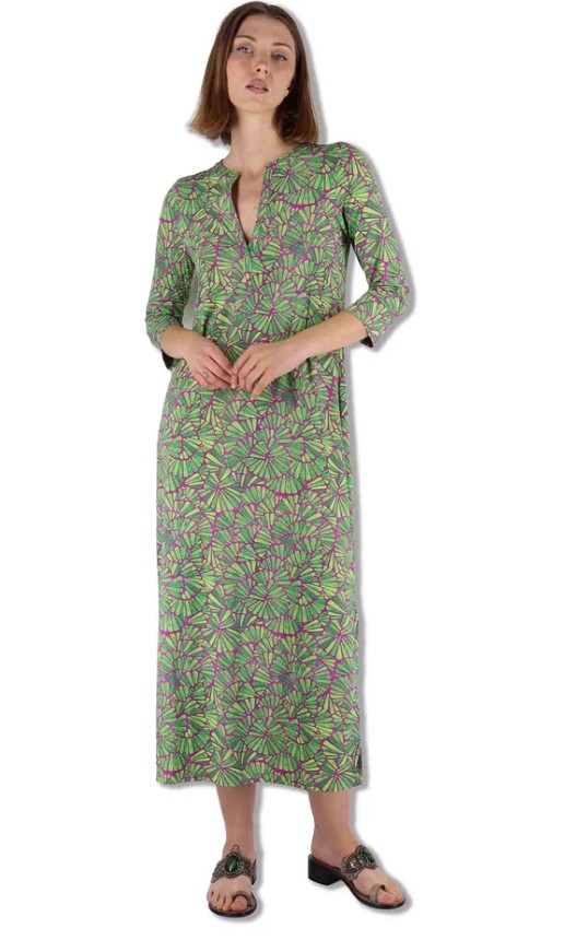Kaftani Shell in tessuto stampato verde con maniche a 3 4 Donna JF667370672 A5032
