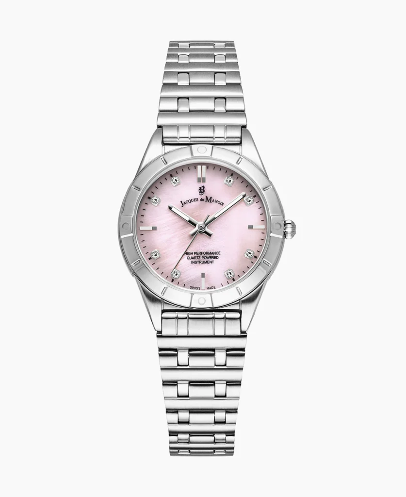 Leonie 29mm Three hands Silver tone Pink dial Stainless steel swiss watch