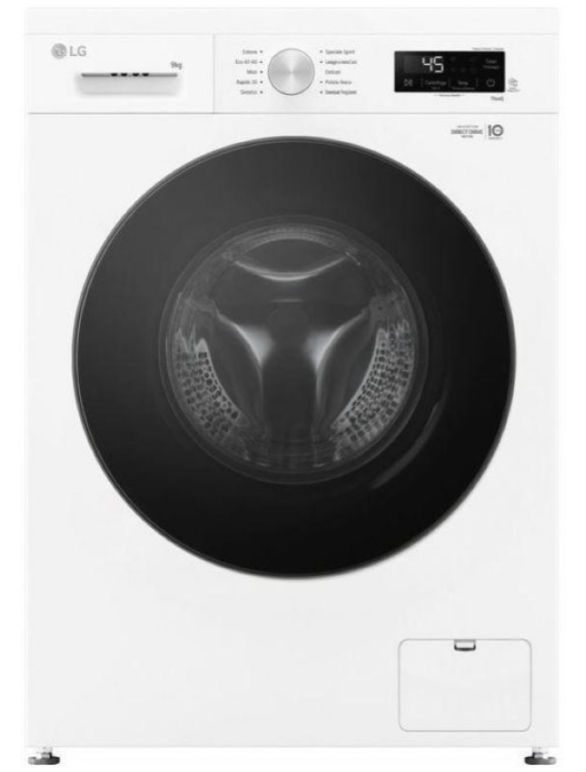 Lg f4nx1009nwb serie x1 lavatrice a carica frontale 9 kg, 1400 rpm, classe a, 6 motion direct drive, allergy care, wi fi, (85x60x55 cm), bianco