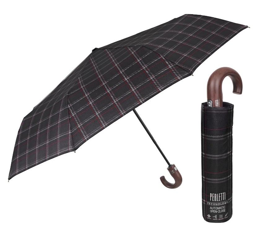 Ombrello Technology Apri e Chiudi Tartan con Manico Curvo