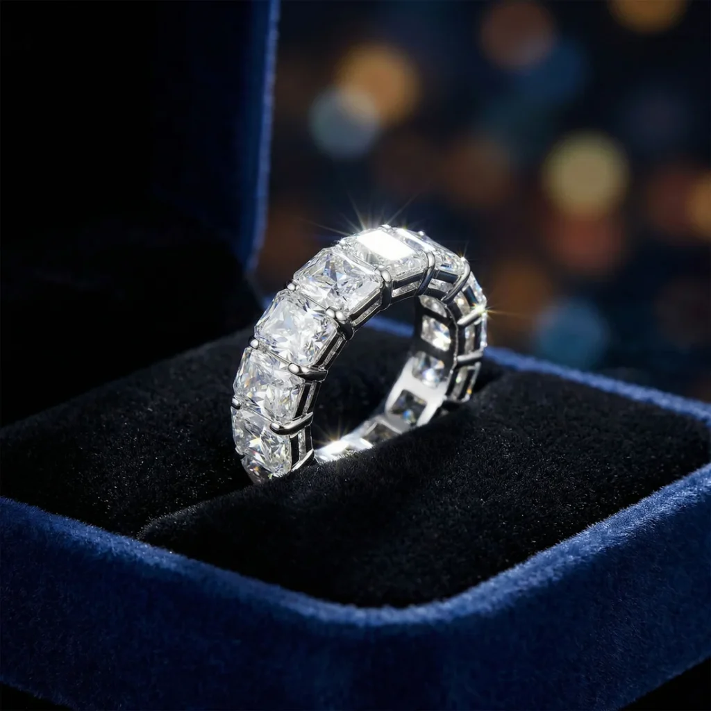 Ophelia Eternity 3.6ct Lab Grown Moissanite Sterling Silver Engagement Ring for Women Customizable Eternal Covenant Full Diamond Round Ring(Engravable Custom Text Available)