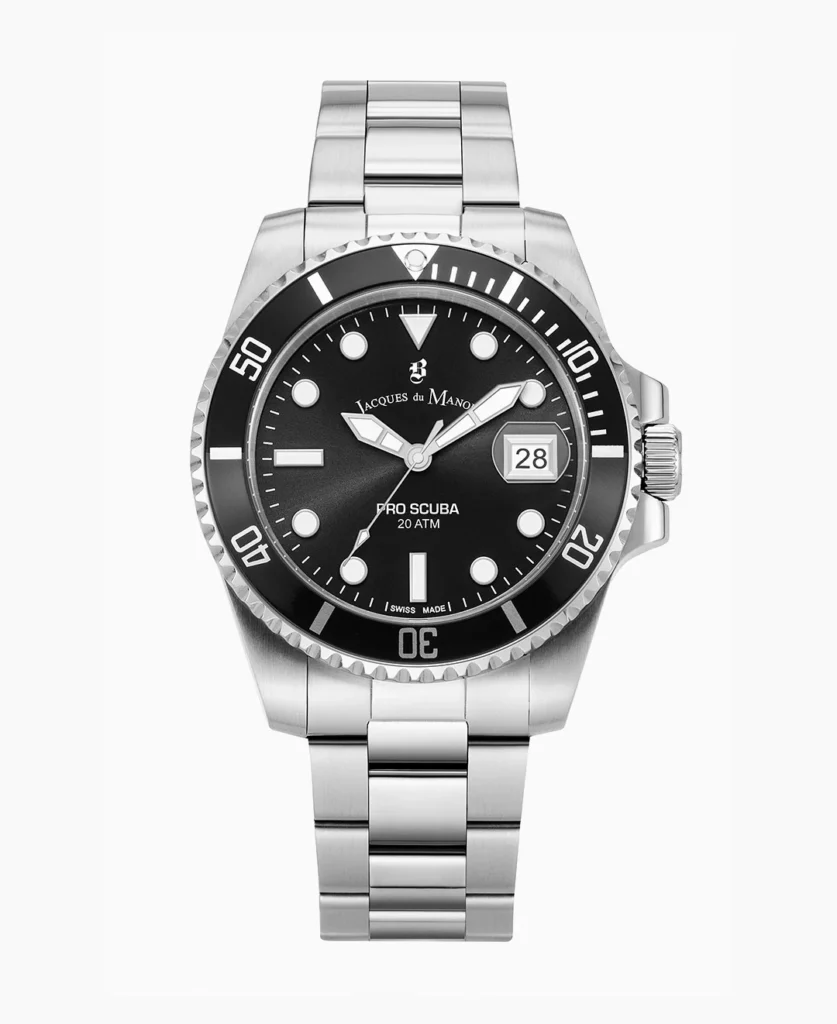 PRO SCUBA 43 Three hands Date Silver tone Black dial Stainless steel swiss watch
