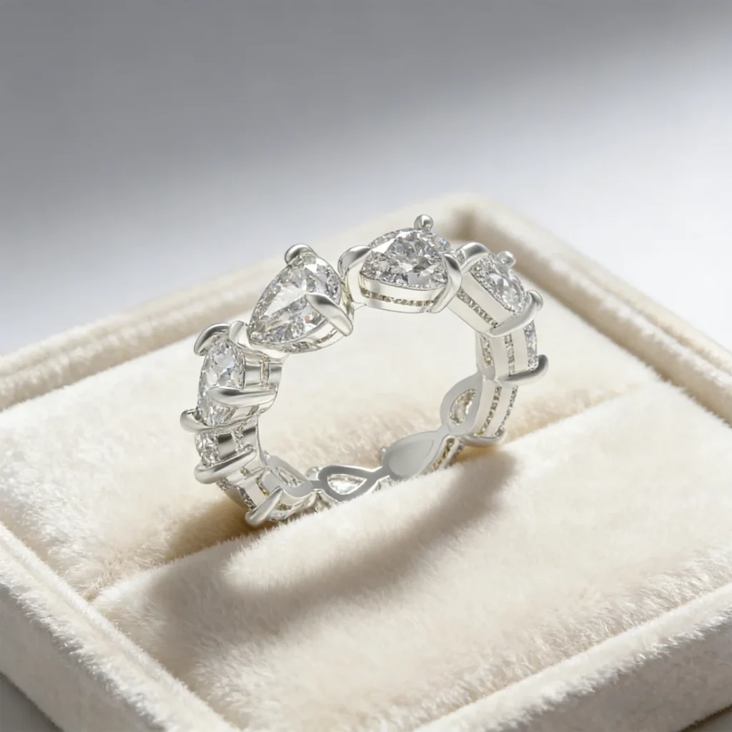 Pear Cut Moissanite Eternity Ring Sterling Silver Wedding Band