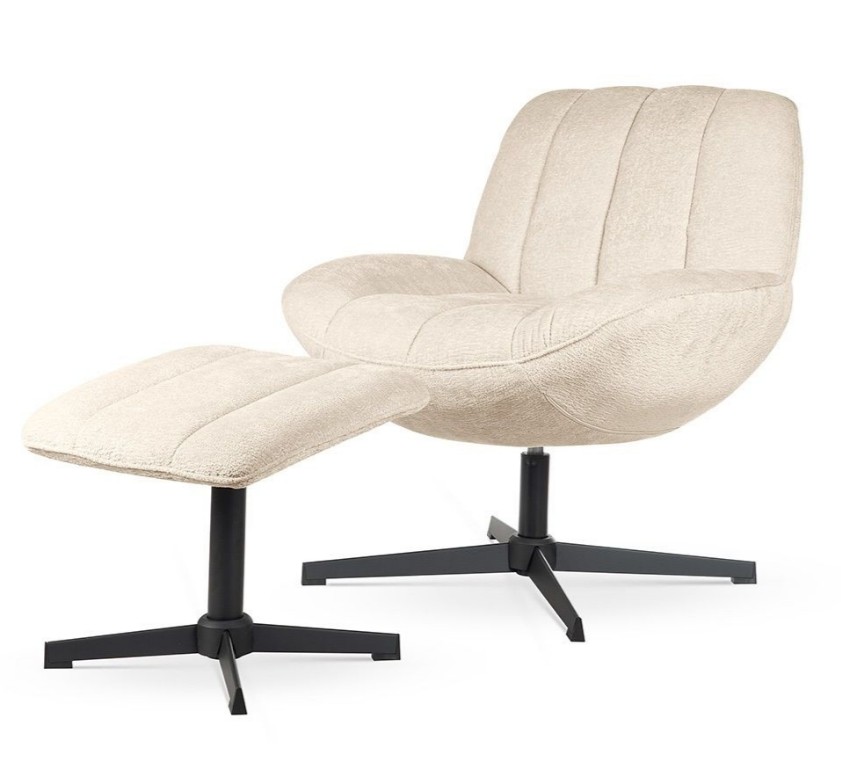 Poltrona girevole Luna con poggiapiedi beige – 71x81x81 cm
