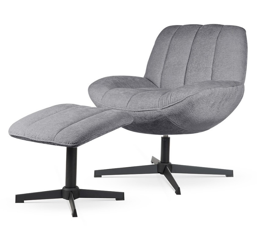 Poltrona girevole Luna con poggiapiedi grigio – 71x81x81 cm