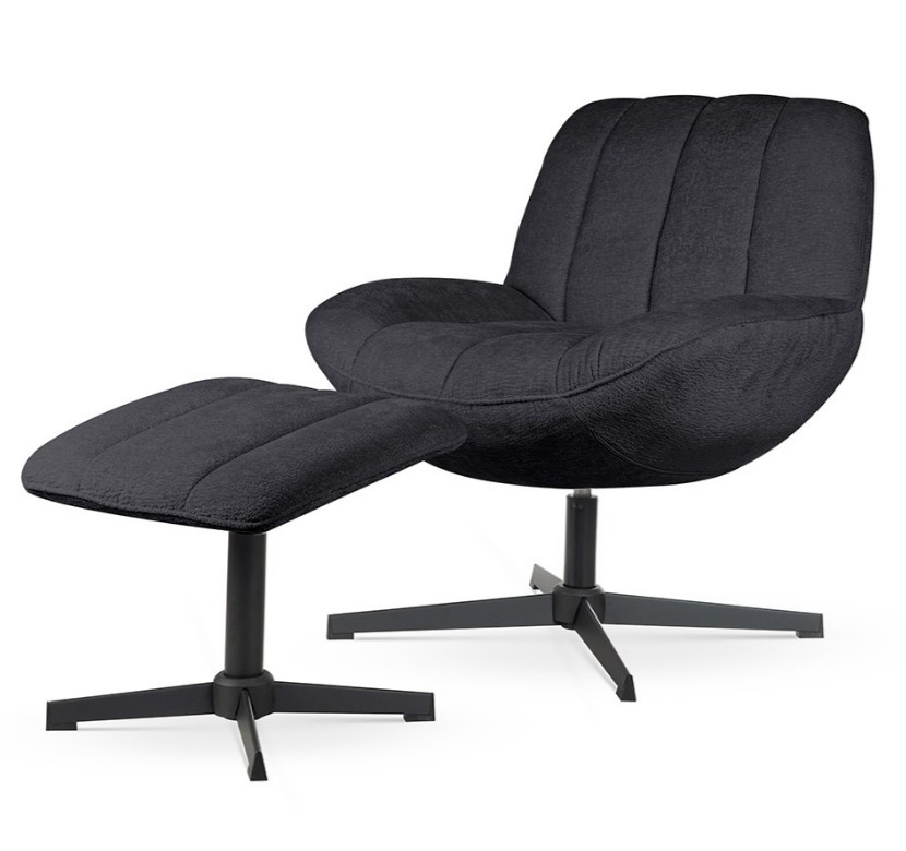 Poltrona girevole Luna con poggiapiedi nero – 71x81x81 cm