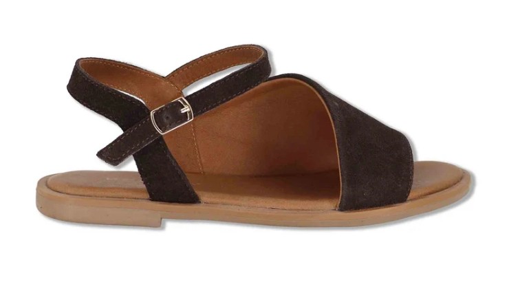 Sandali flat in camoscio marrone con cinturino Donna SP220085