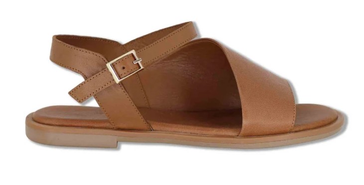 Sandali flat in pelle cuoio con cinturino Donna SP220085