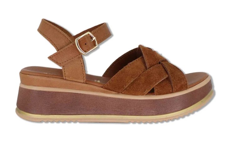 Sandali in camoscio cuoio con cinturino alla caviglia Donna SP261325