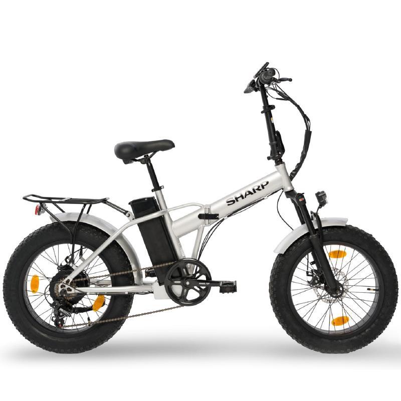 Sharp bk fm03 es bicicletta elettrica pieghevole fat e bike (silver) ruote 20x4 motore 250w batteria 48v 13ah telaio acciaio 6 marce