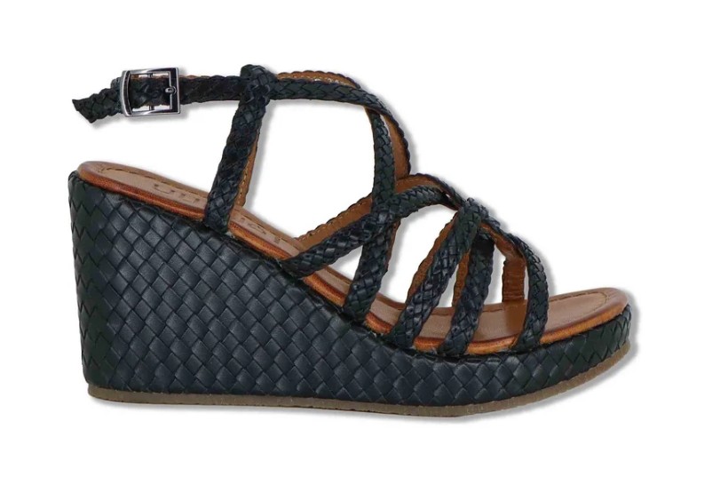 Slingback in pelle intrecciata nera con zeppa alta Donna WD319R29