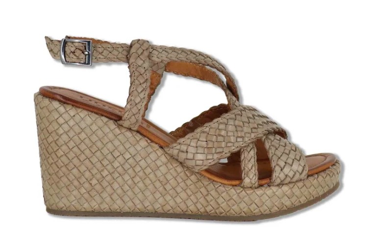 Slingback in pelle intrecciata taupe con zeppa alta Donna WD319R24