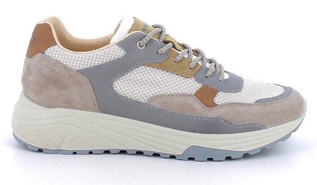 Sneakers da uomo beige e grigio con lacci2