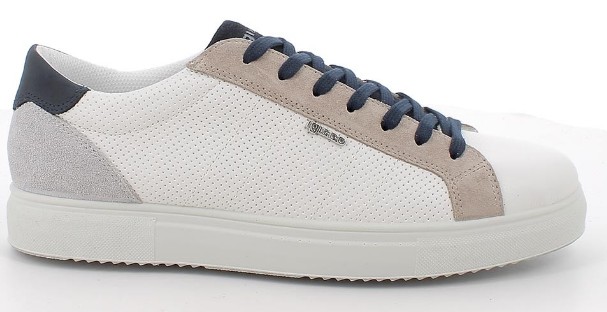 Sneakers da uomo bianco e blu con lacci
