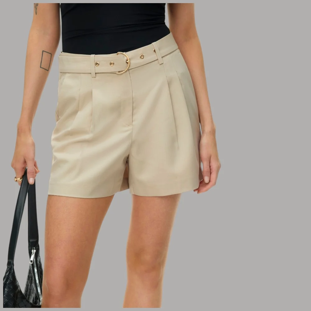 Bermuda Vero Moda Vita Alta con Cintura in Viscosa Misto Eleganza