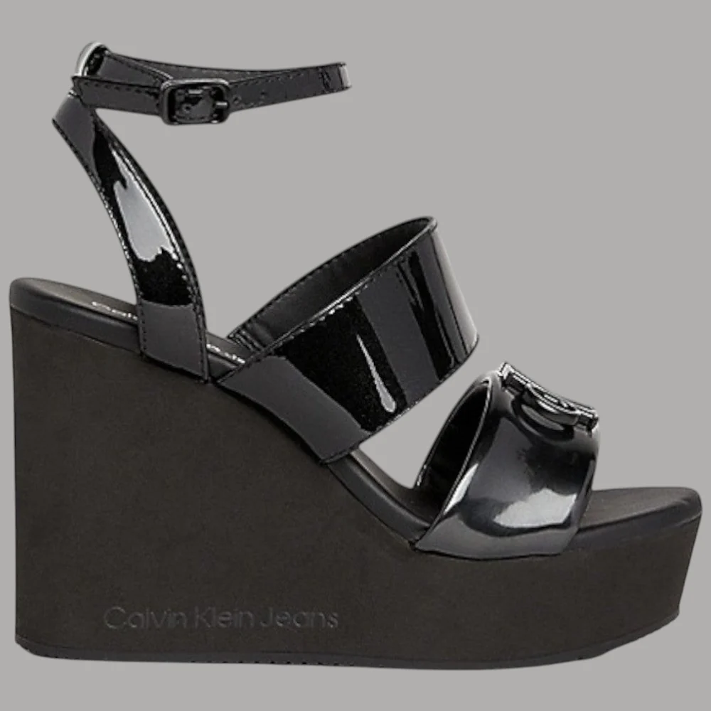 Calvin Klein Jeans sandali wedge con cinturino regolabile tacco 10,8 cm nero