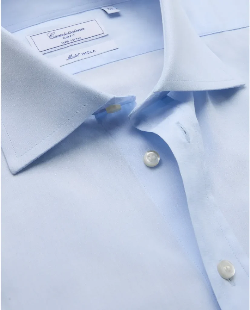 Camicia permanent fil à fil azzurra slim imola francese