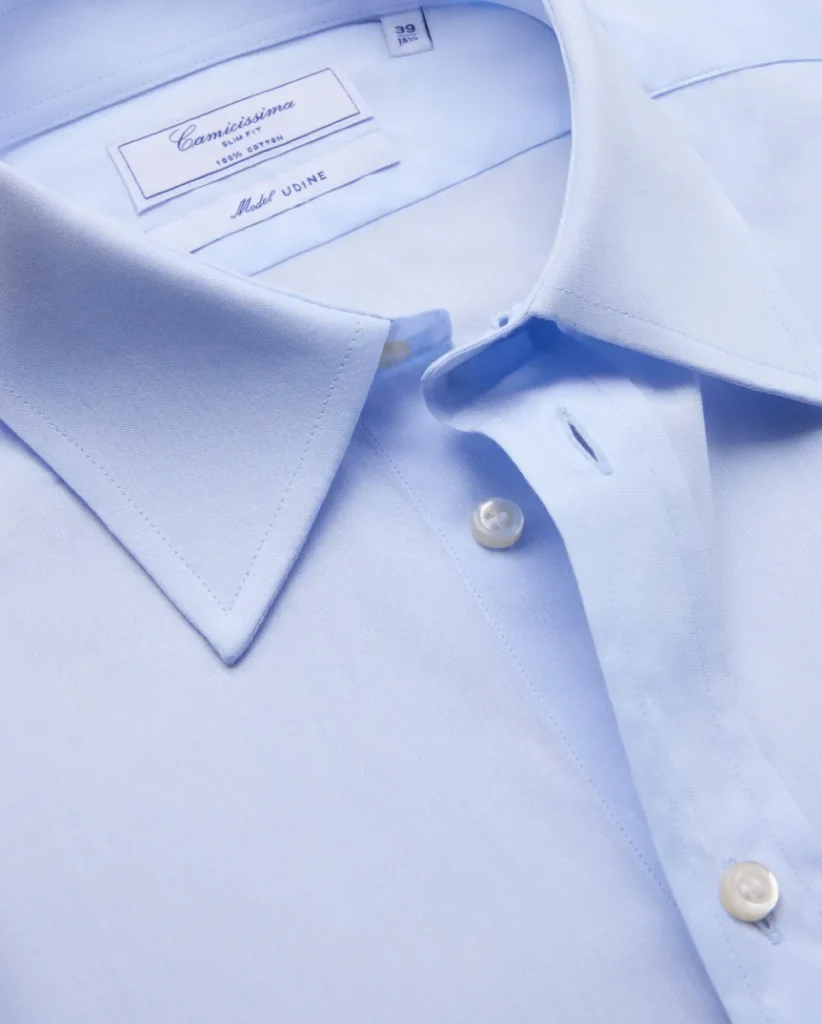 Camicia permanent fil à fil azzurra slim udine italiano