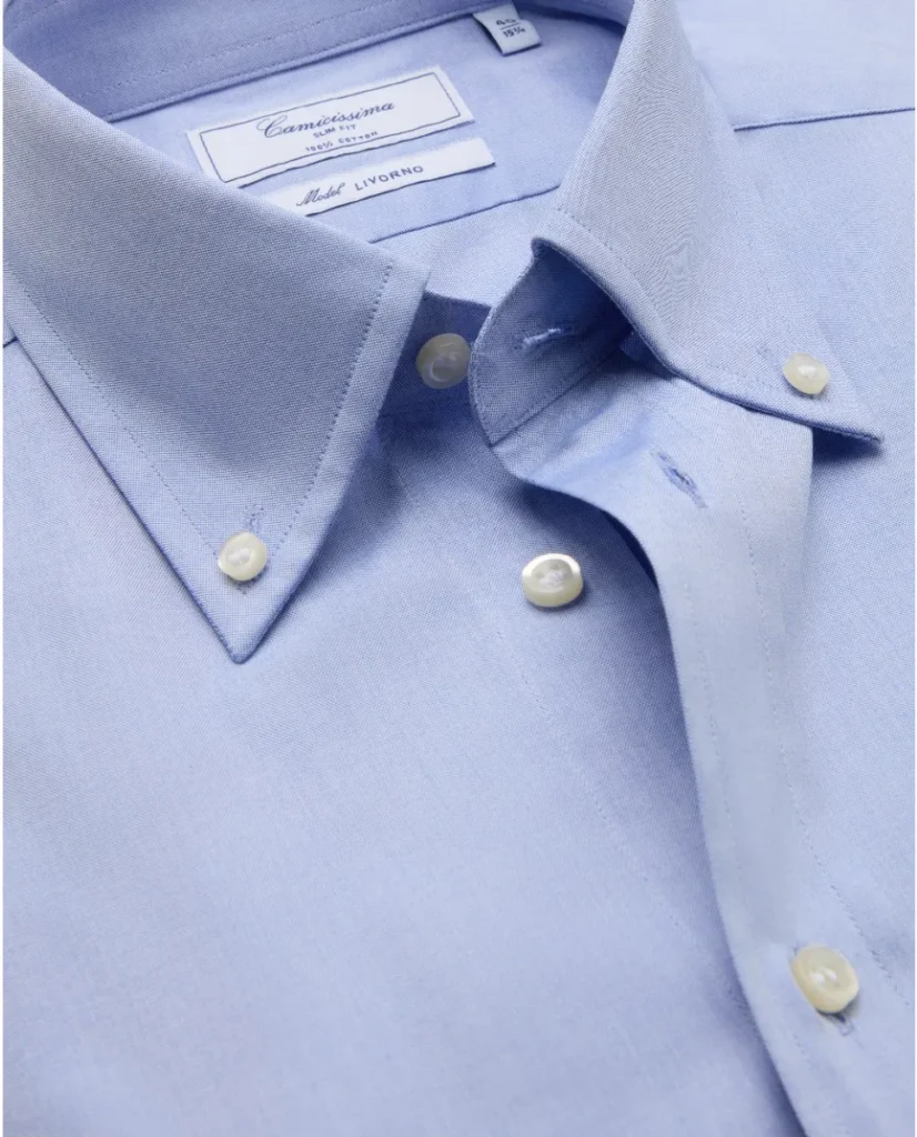 Camicia permanent pin point celeste slim livorno button down