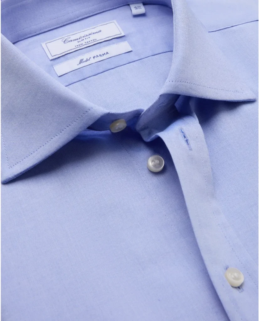 Camicia permanent pin point celeste slim parma francese