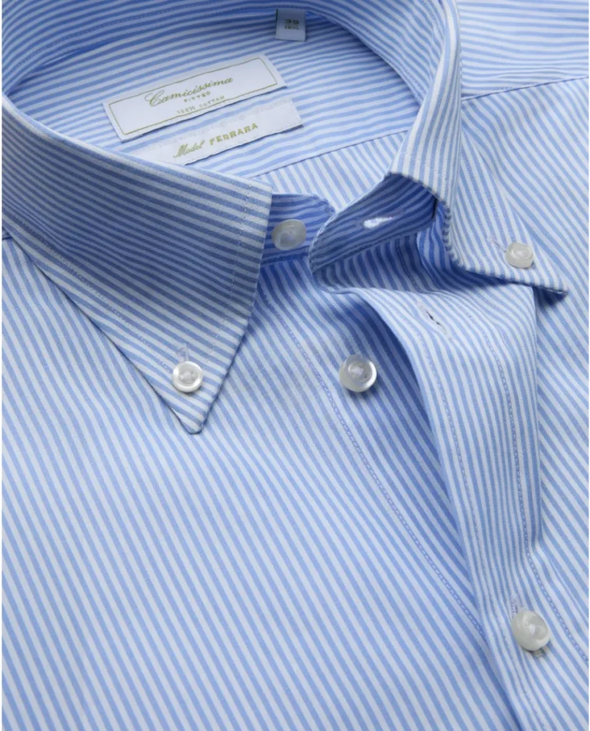 Camicia permanent popeline a righe azzurre extra slim fitted ferrara button down