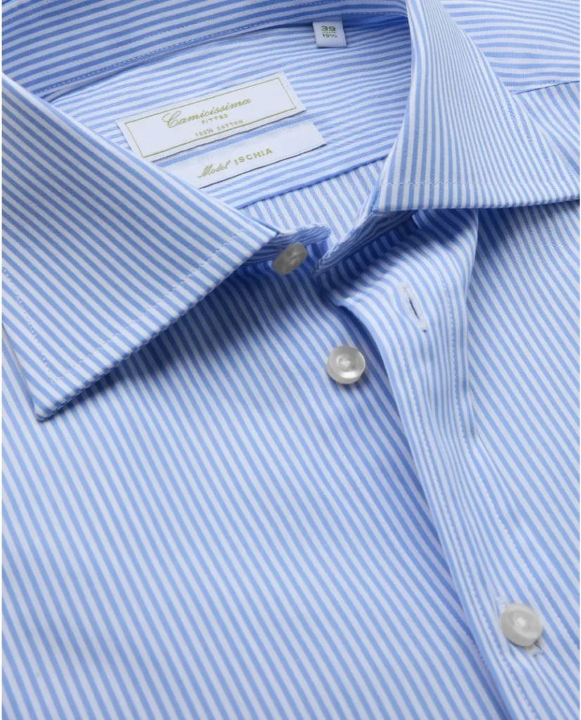 Camicia permanent popeline a righe azzurre extra slim fitted ischia francese
