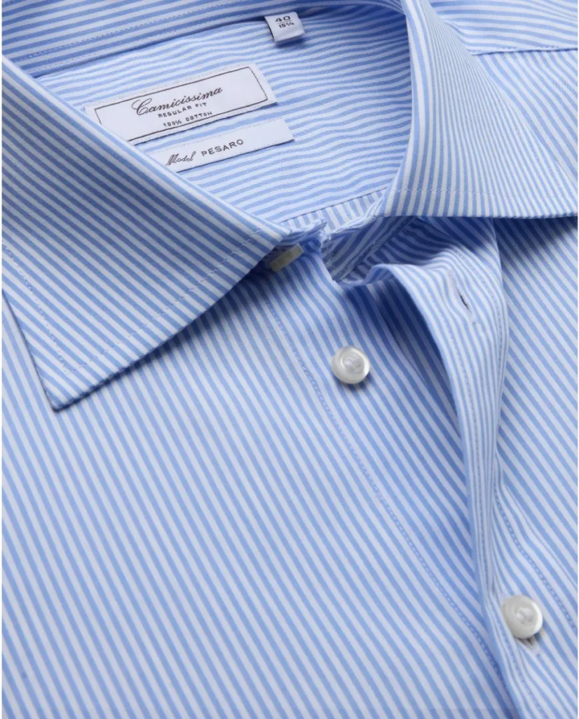Camicia permanent popeline a righe azzurre regular pesaro francese