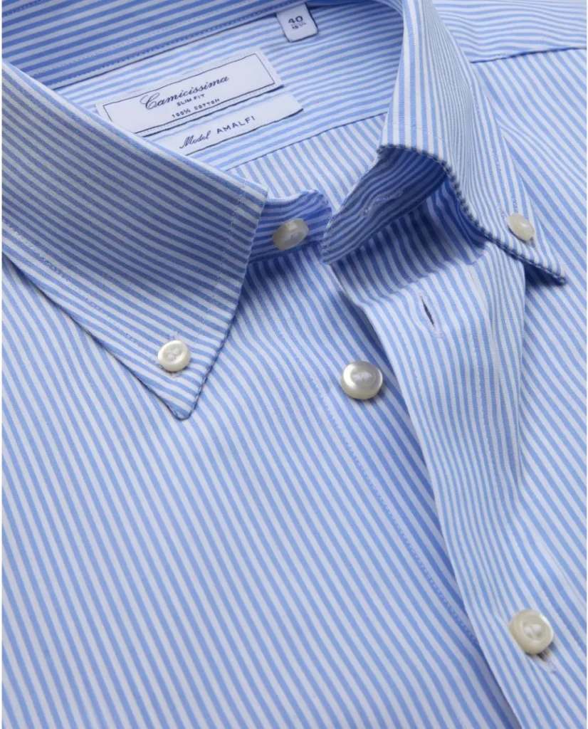 Camicia permanent popeline a righe azzurre slim amalfi button down