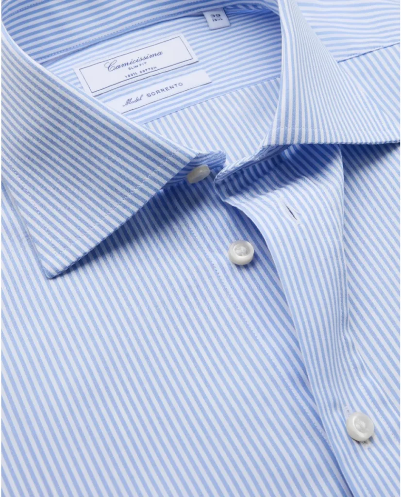 Camicia permanent popeline a righe azzurre slim sorrento francese