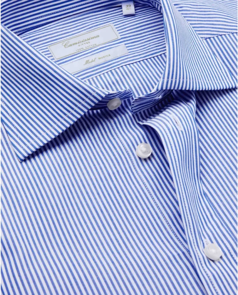 Camicia permanent popeline a righe blu extra slim fitted modica francese