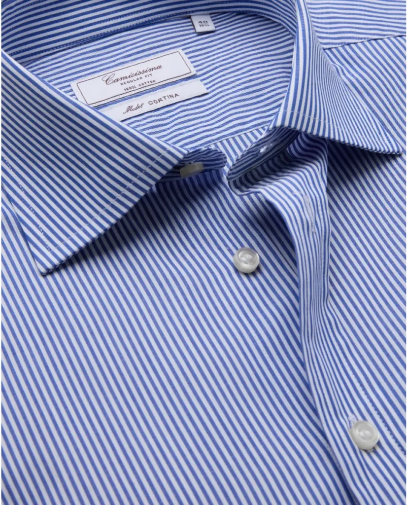 Camicia permanent popeline a righe blu regular cortina francese