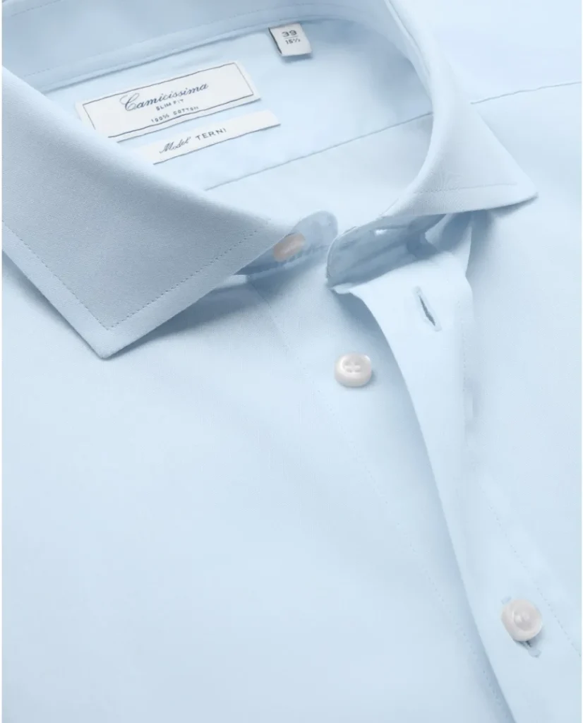 Camicia permanent popeline azzurra slim terni francese