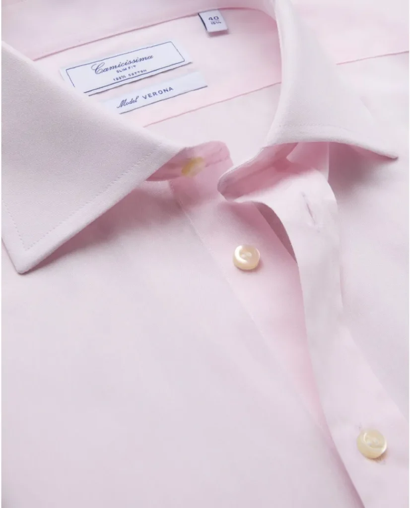 Camicia permanent popeline rosa slim verona francese